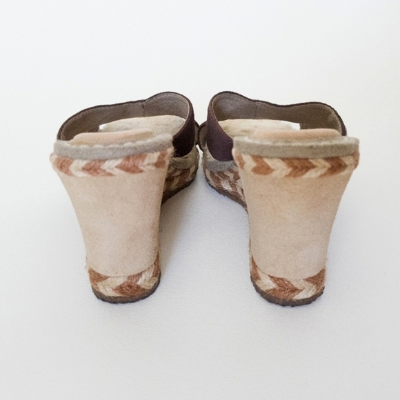 UGG Margot Brown Leather Shearling Wedge Espadrille Slip On Sandals - Picture 6 of 13